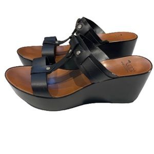 Victor Italian Made Black Leather Wedge Sandals